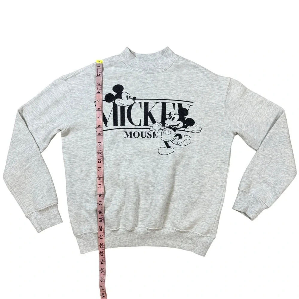 Disney Mickey Mouse Mock Neck Sweatshirt Grey Heather Graphic Pullover XS - Picture 4 of 6